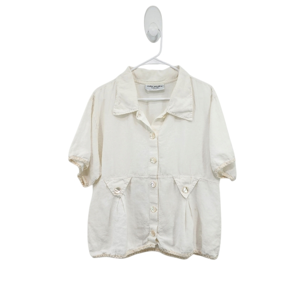 Aly Wear Women's 100% Linen Button Front Peplum Top - M